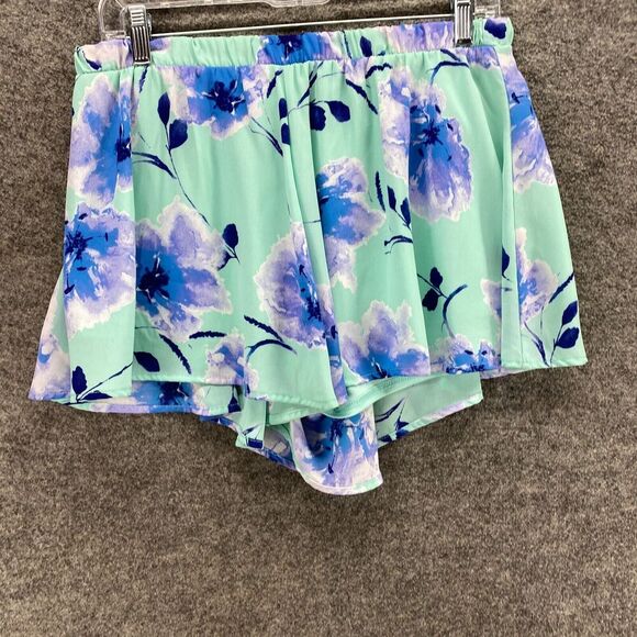 Mod Shorts Women M Medium Green Floral High Rise Hot Pants Pull On Lined Casual - Picture 4 of 11